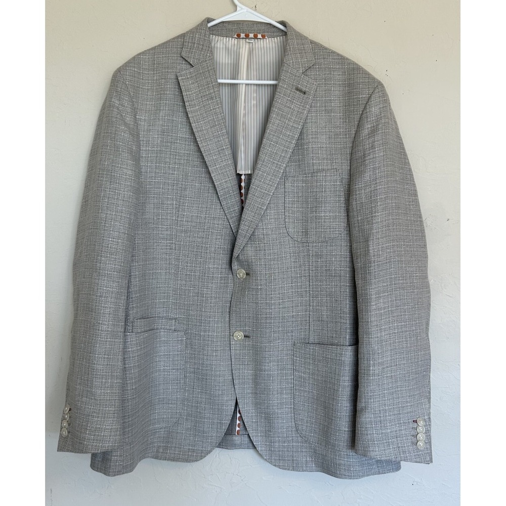JKT New York Bond Blazer Sport Coat Linen Wool 44L Two‎ Button Beige Classic